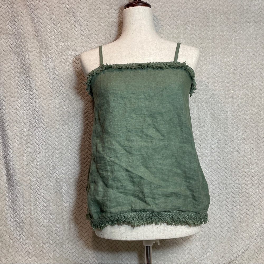 Francesca Bettini‎ Olive Green Camisole Top M 100% Linen Euro Summer Cottagecore